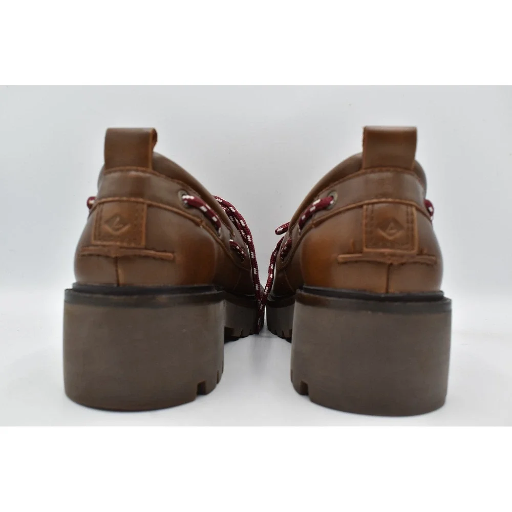 Sperry 2 Eye Women Size 7 Brown Leather Lug Slip On Boat Shoes Coquette Preppy